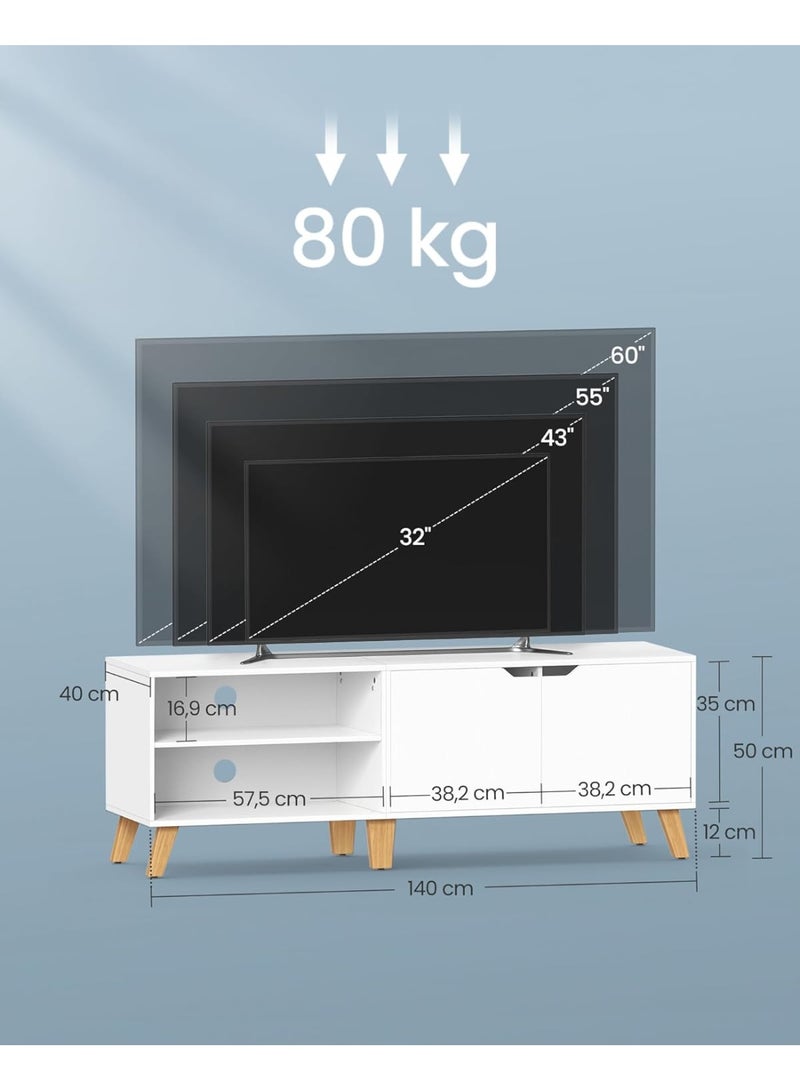 VASAGLE LTV027T46 TV Stand, 140 cm Long, with 2 Doors, Adjustable Shelf, for TVs up to 65 inches, Living Room, Dining Room and Bedroom, White - Image 3